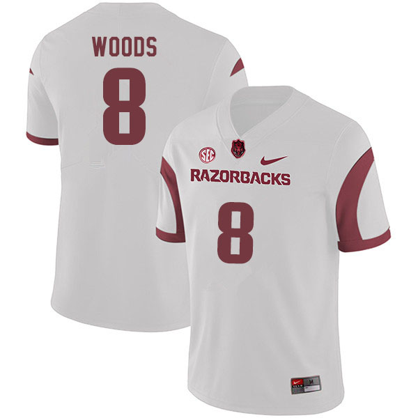 Men #8 Mike Woods Arkansas Razorbacks College Football Jerseys Sale-White - Click Image to Close